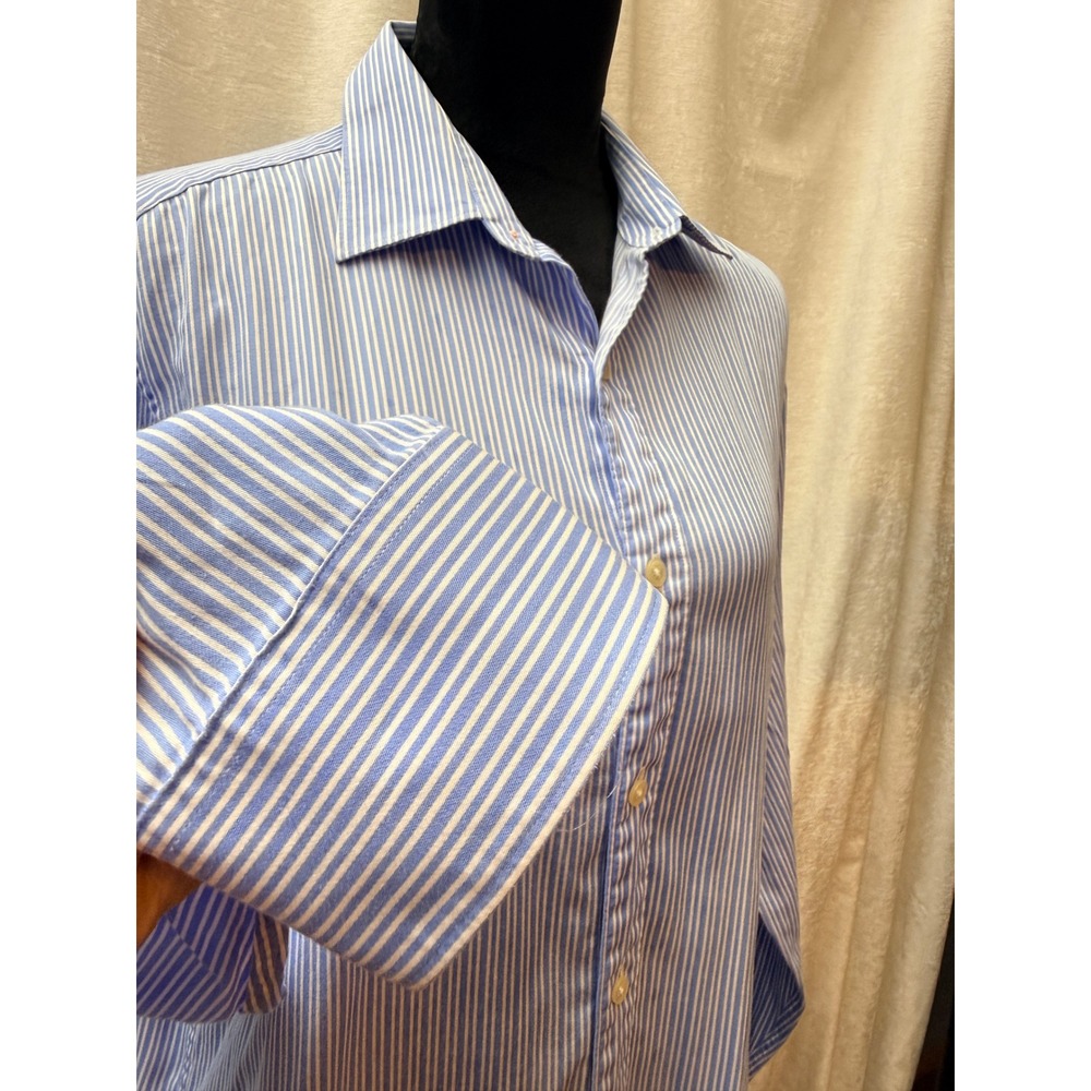 Michael Kors Shirt Womens L Blue Cotton Striped Button Down Classic Preppy Chic - Picture 2 of 10